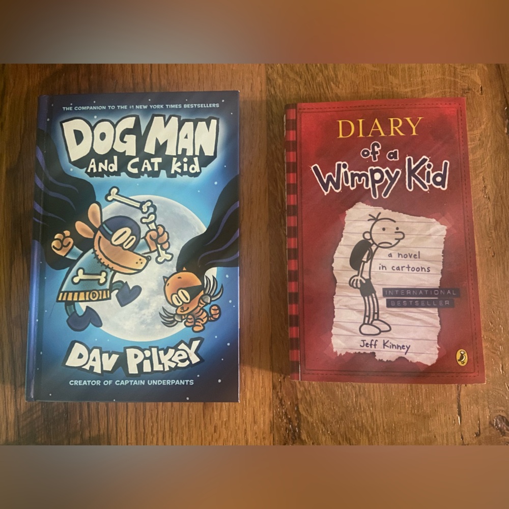 Dog Man and Cat Kid Hardback and Diary of a Wimpy Kid Paperback Set of TWO Books
